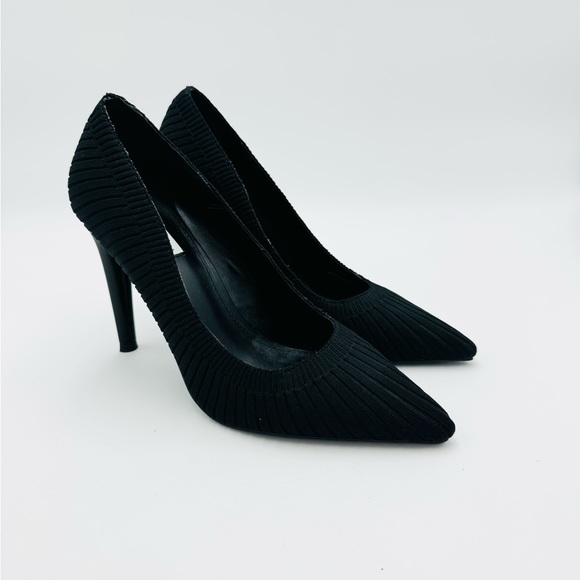 Steve Madden Deb Black Fabric Sock Like Heels - Picture 2 of 9